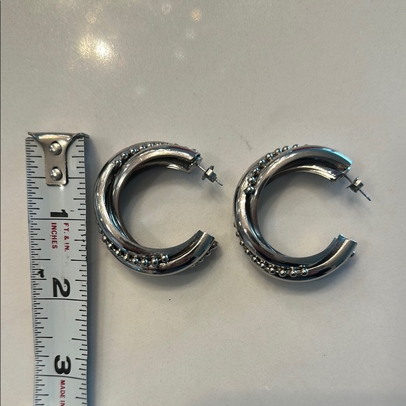 2/$20 Silver 1.5” Hoop Beaded Accent Stud Earrings w/Backs STATEMENT PIECE EUC - Picture 4 of 7